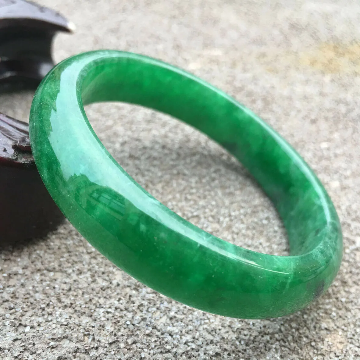54/55/56 Certified Natural Green Jadeite Emerald A Jade HandCarved Bracelet Bangle GX590
