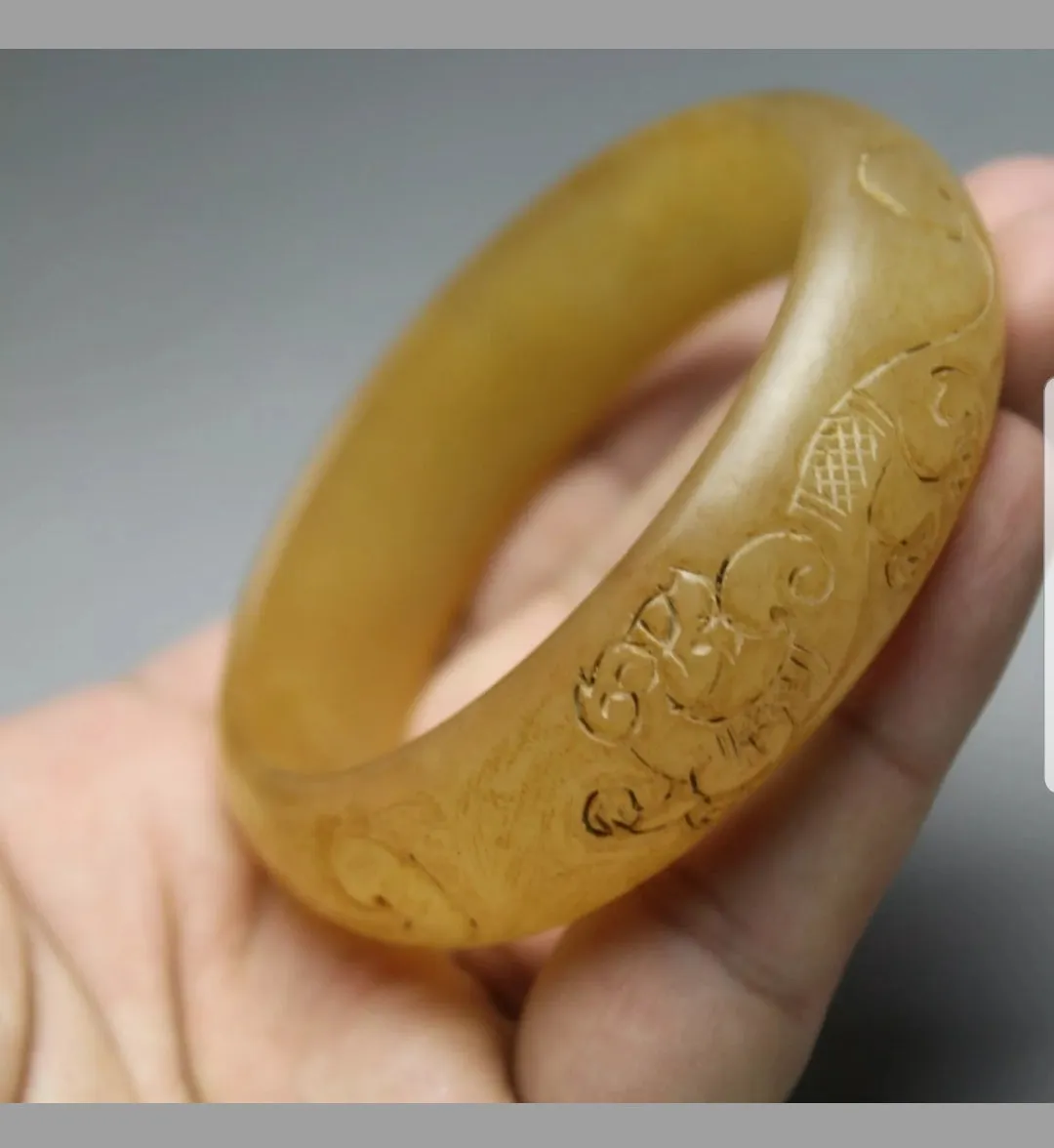 57/58/59mm Certified Natural Red Yellow Jadeite Emerald A Jade HandCarved Ancient Dragon Bracelet Bangle A1940