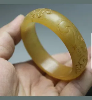 57/58/59mm Certified Natural Red Yellow Jadeite Emerald A Jade HandCarved Ancient Dragon Bracelet Bangle A1940