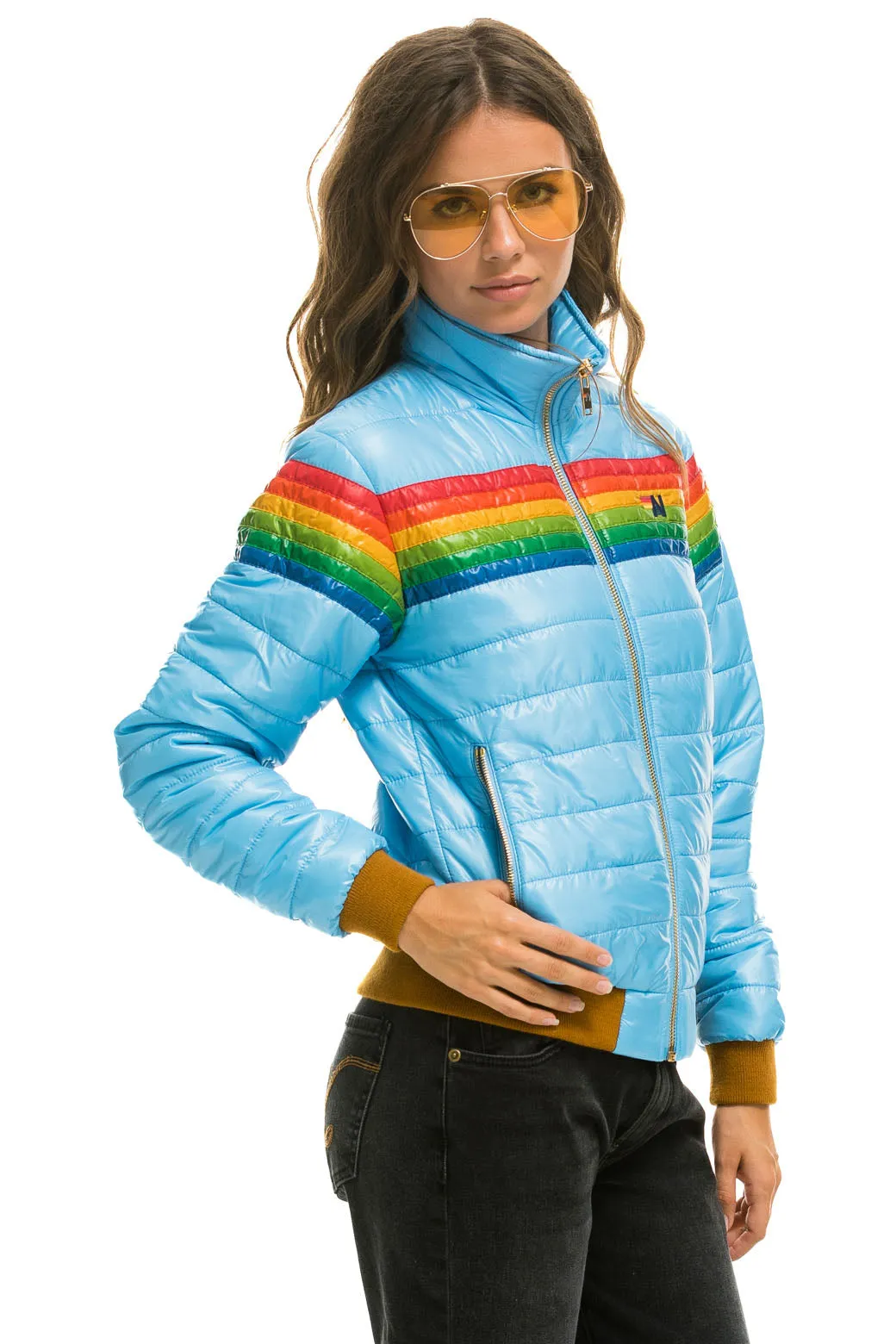 6 STRIPE RAINBOW SLEEVE JACKET -  GLOSSY SKY