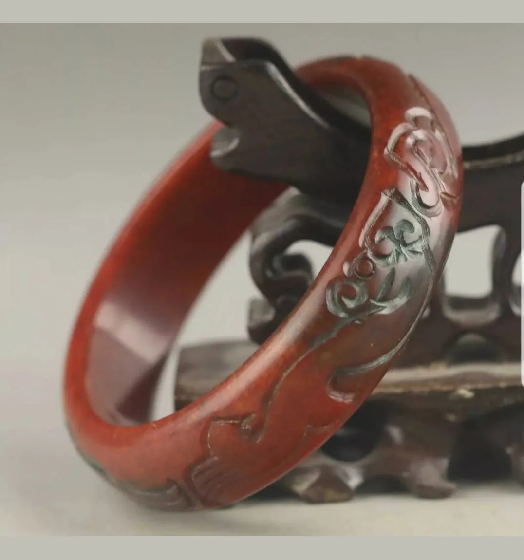 60/61/62mm Certified Natural Red Jadeite Emerald A Jade HandCarved Ancient Dragon Bracelet Bangle A1940