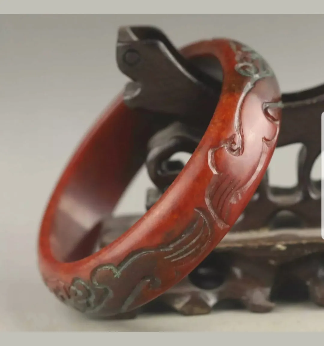 60/61/62mm Certified Natural Red Jadeite Emerald A Jade HandCarved Ancient Dragon Bracelet Bangle A1940