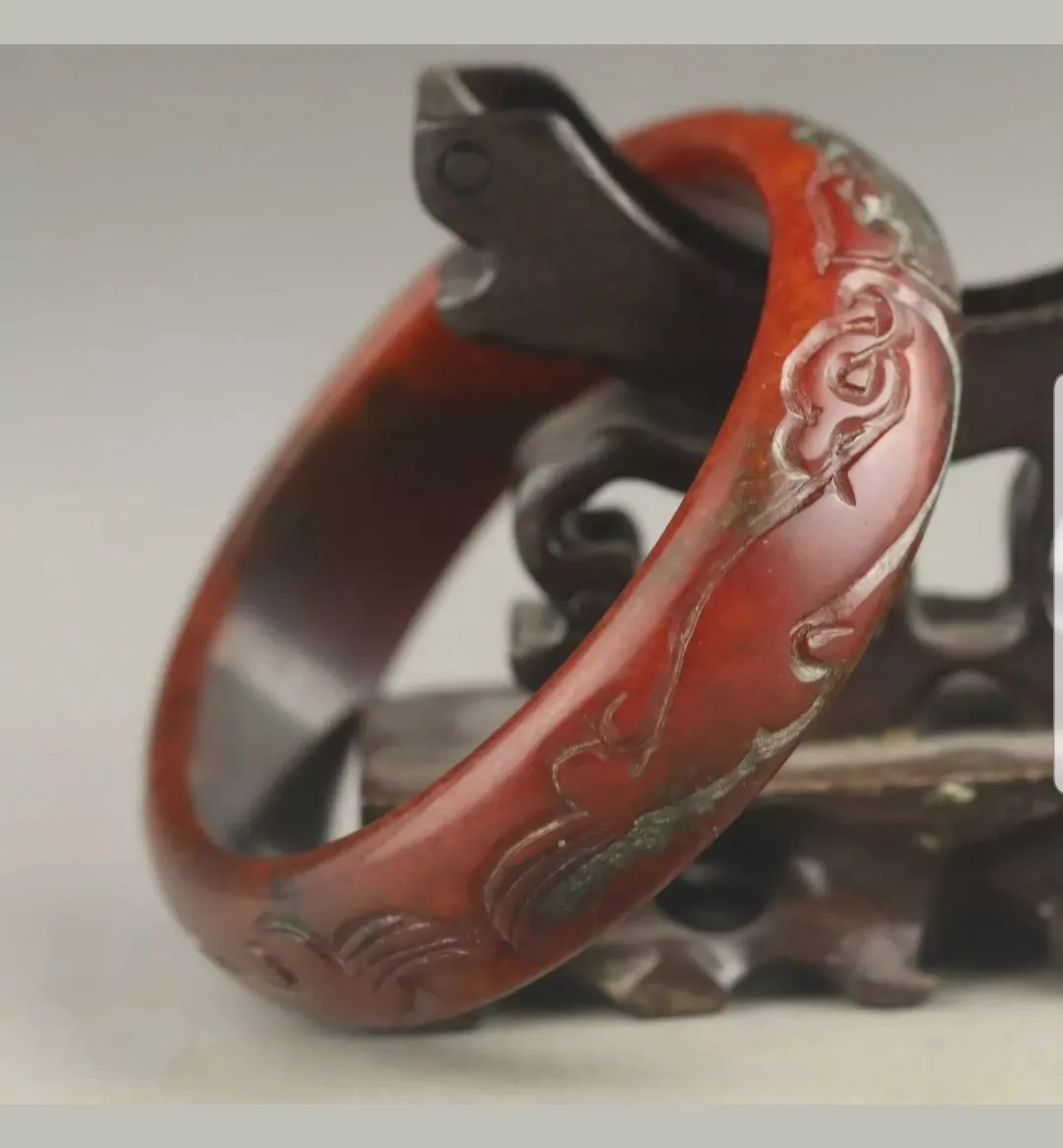 60/61/62mm Certified Natural Red Jadeite Emerald A Jade HandCarved Ancient Dragon Bracelet Bangle A1940