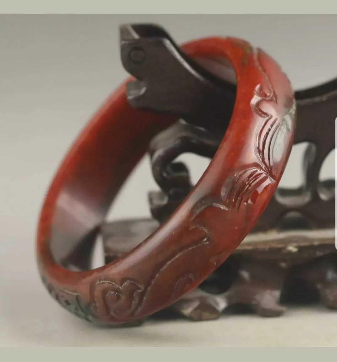 60/61/62mm Certified Natural Red Jadeite Emerald A Jade HandCarved Ancient Dragon Bracelet Bangle A1940