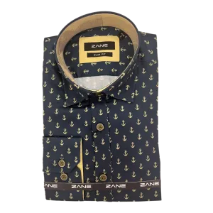 880234 Navy Blue & Gold Anchors
