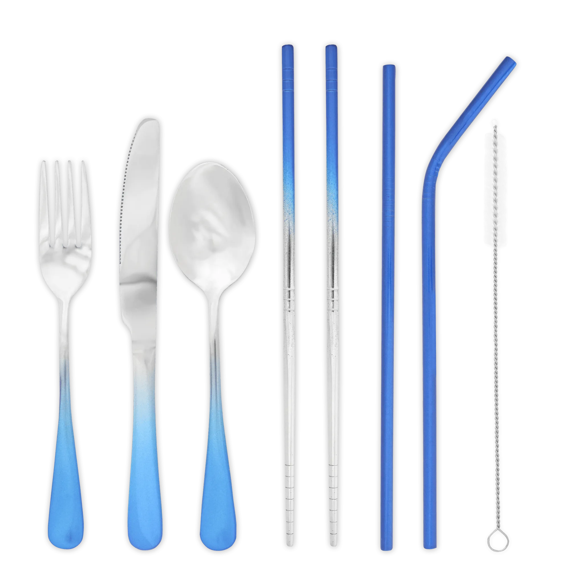 9-Piece Travel Flatware Set (Glossy Blue Ombre)