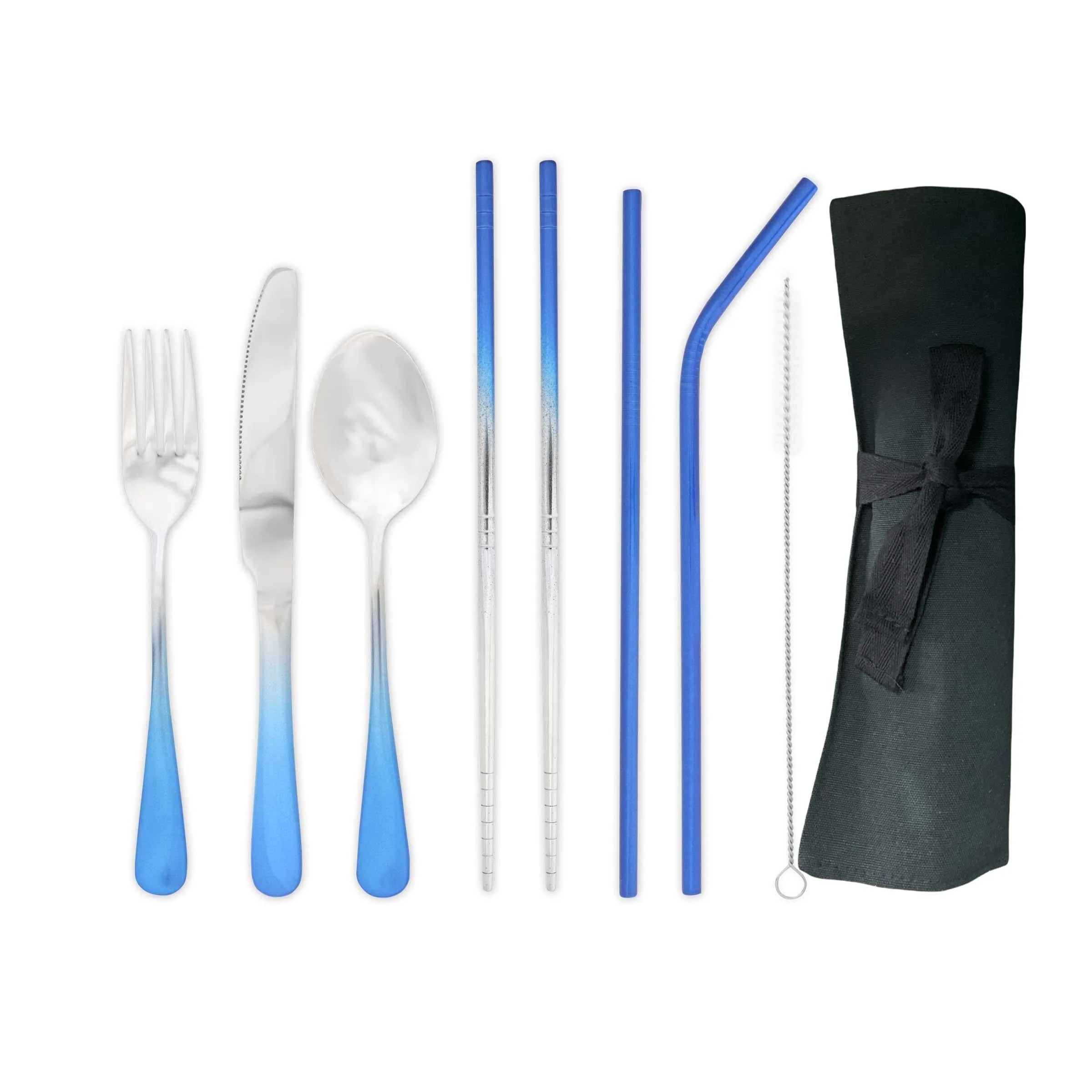 9-Piece Travel Flatware Set (Glossy Blue Ombre)