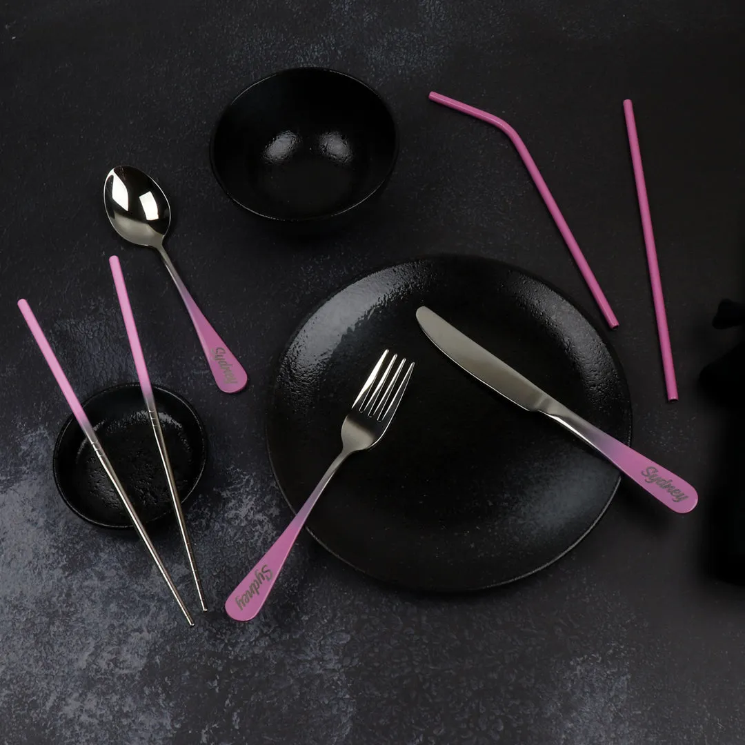 9-Piece Travel Flatware Set (Glossy Pink Ombré)
