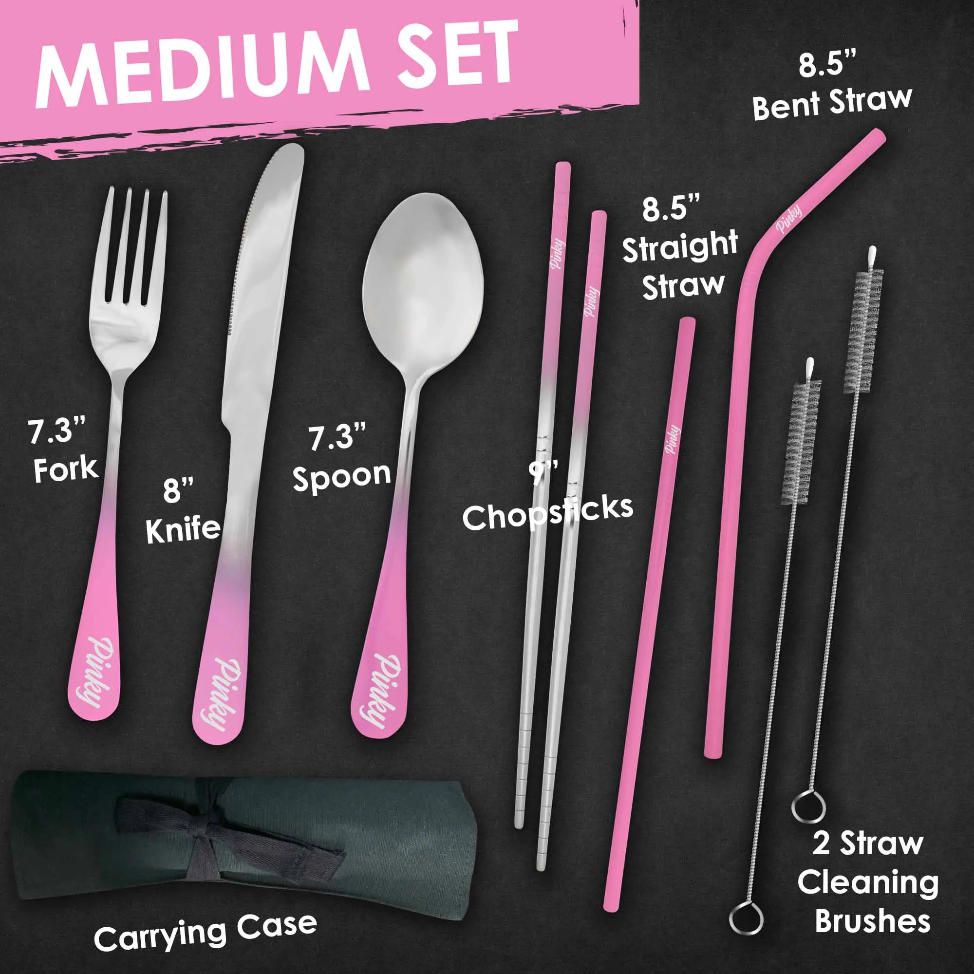 9-Piece Travel Flatware Set (Glossy Pink Ombré)