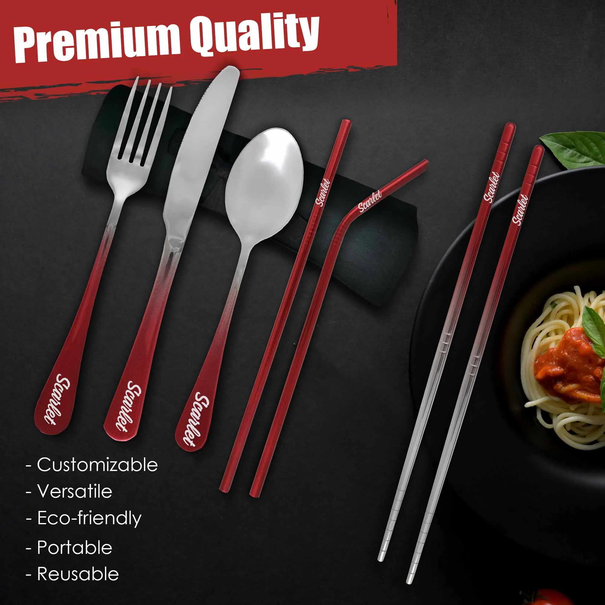 9-Piece Travel Flatware Set (Glossy Red Ombré)