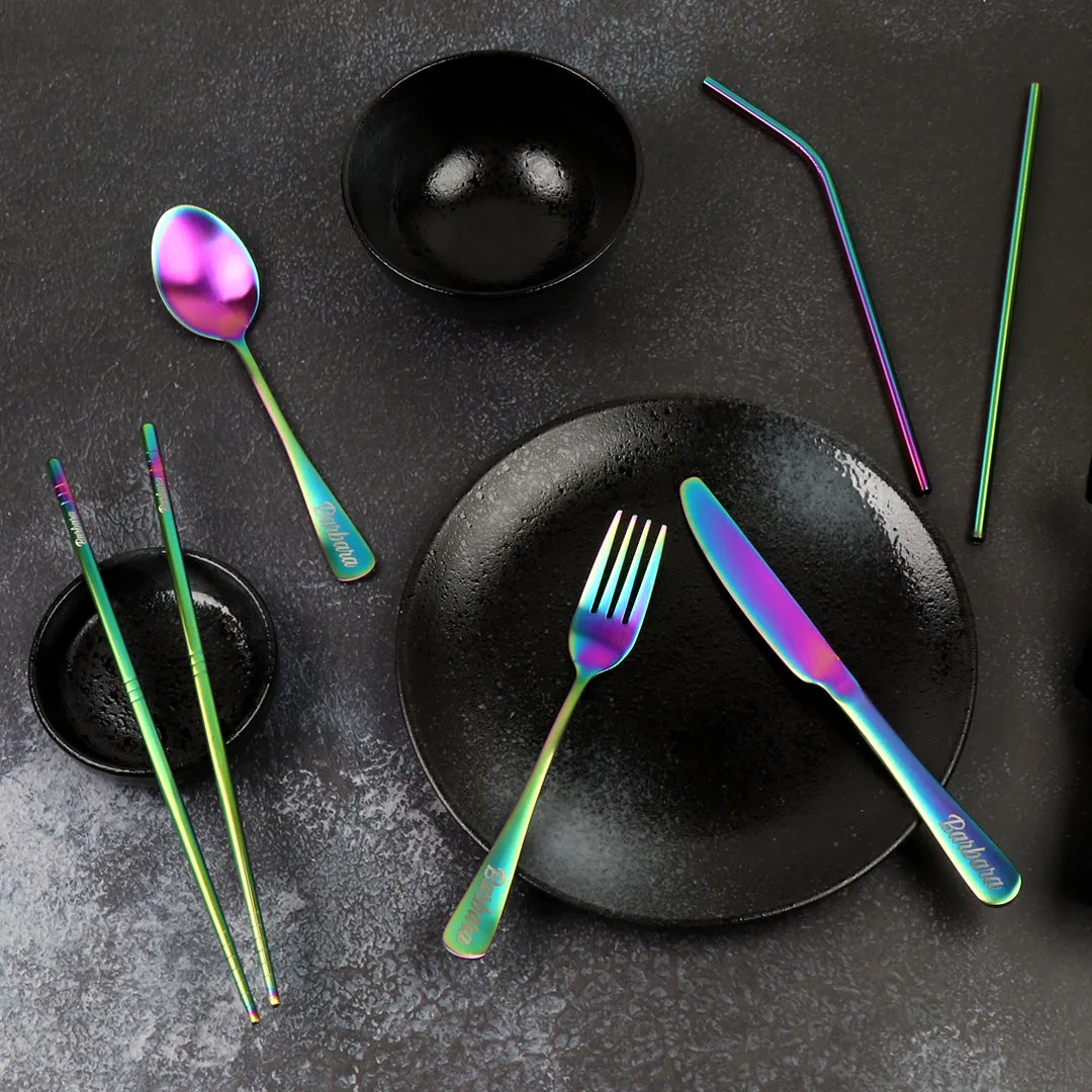 9-Piece Travel Flatware Set (Satin Rainbow)