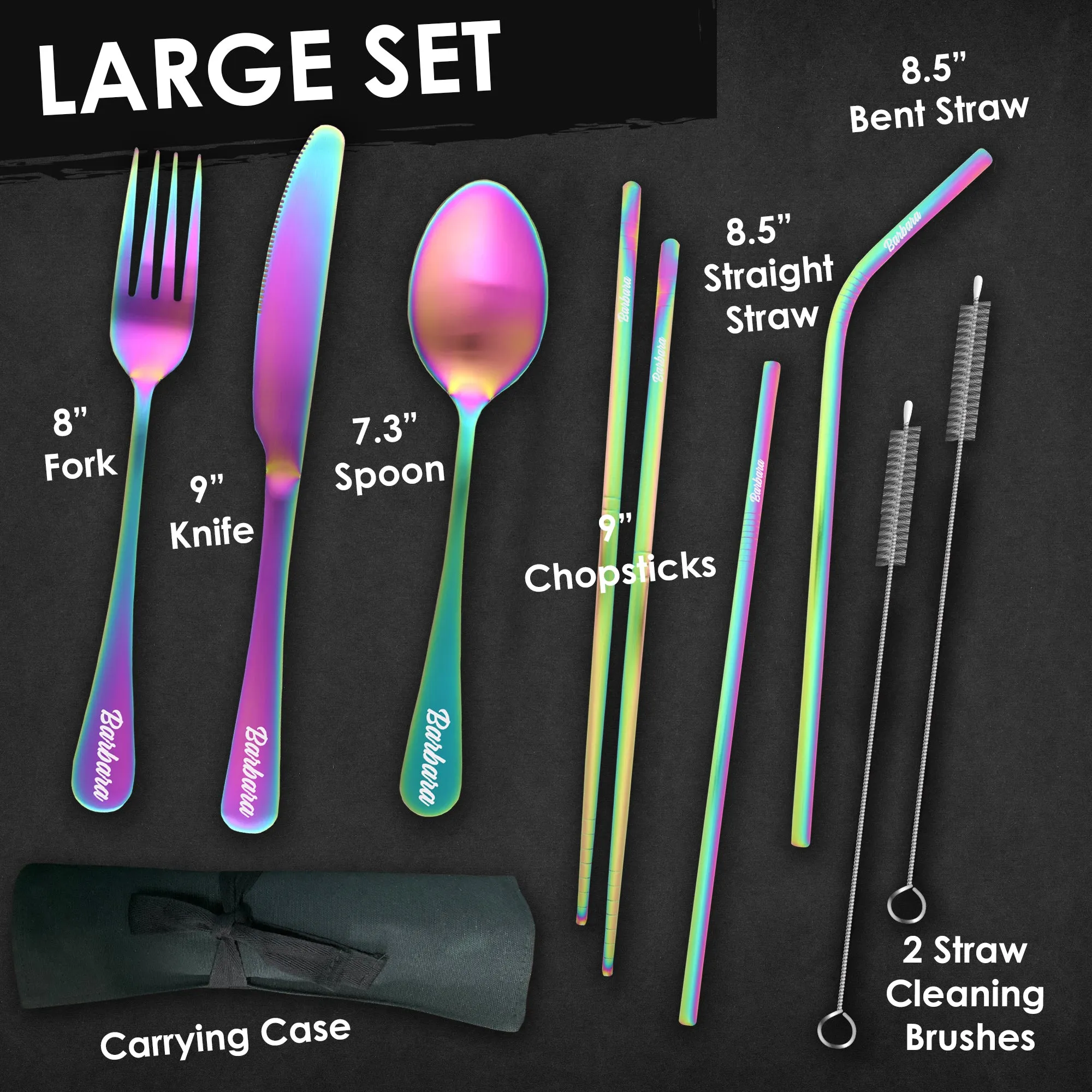 9-Piece Travel Flatware Set (Satin Rainbow)