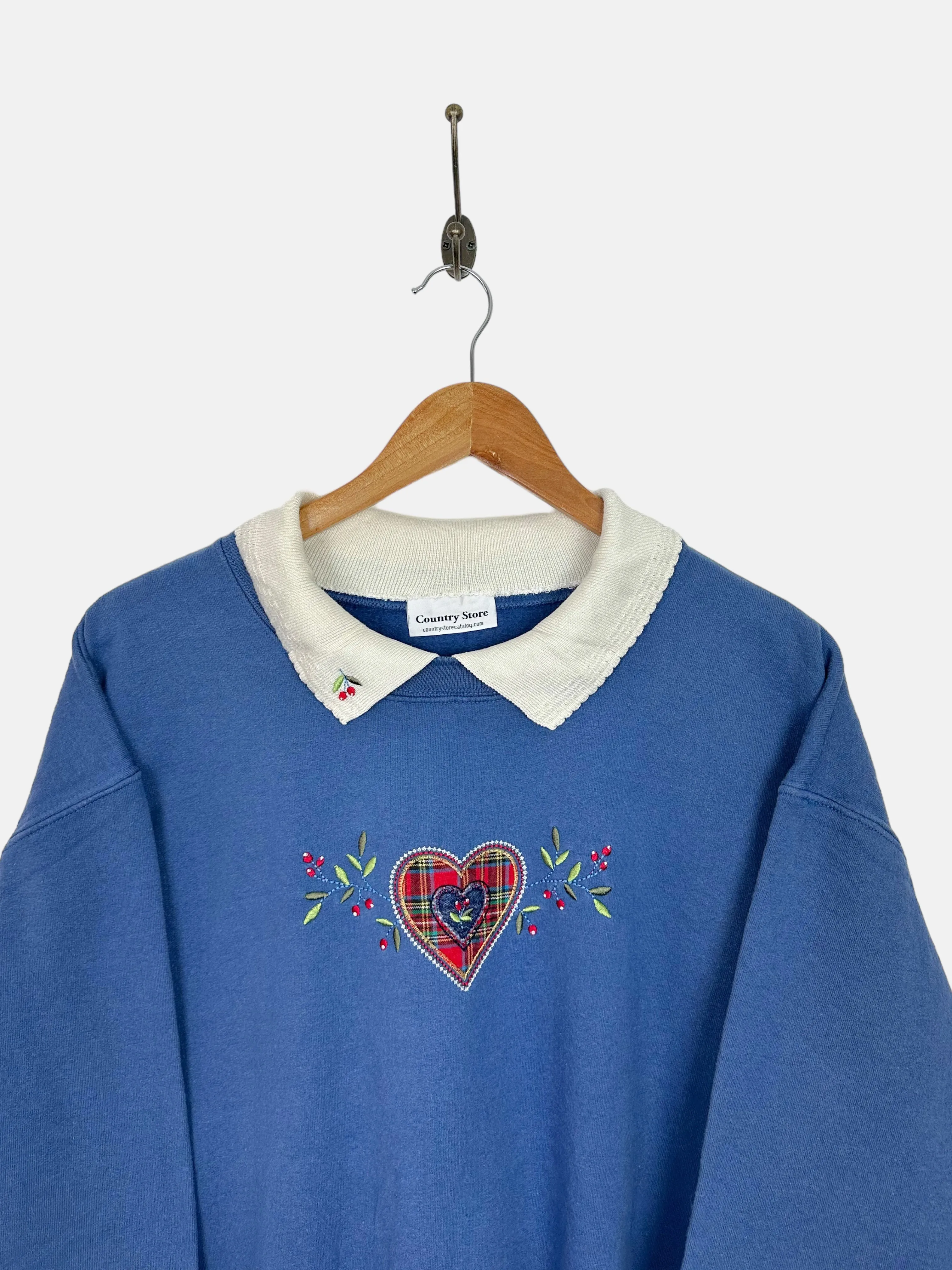 90's Loveheart Embroidered Collared Vintage Sweatshirt Size M-L