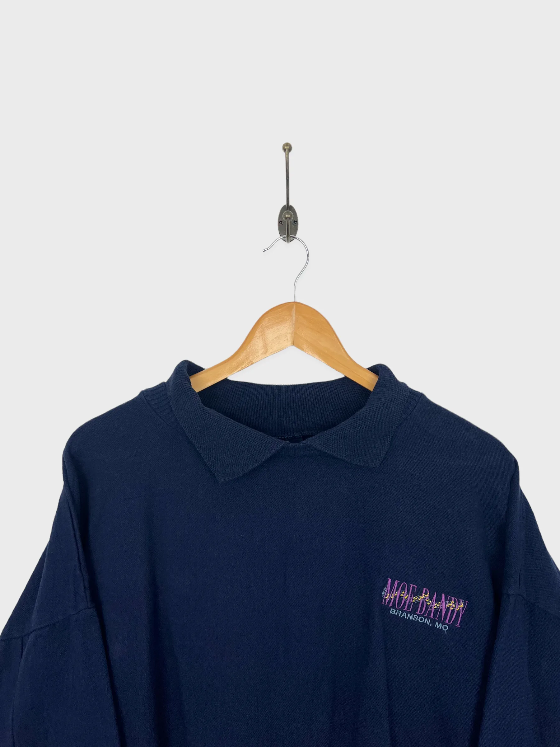 90's Moe Bandy USA Made Embroidered Vintage Collared Sweatshirt Size L-XL