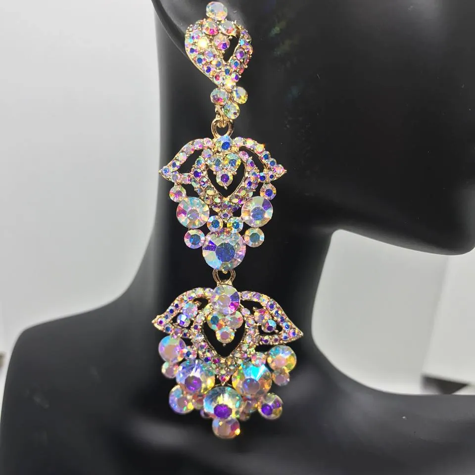 AB Chandelier Earrings on Gold | Lauren | 201459