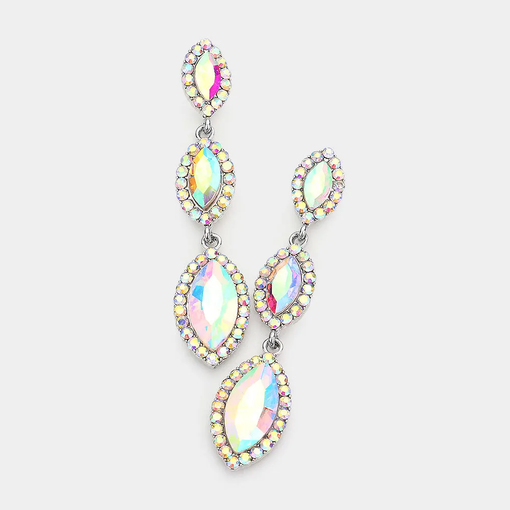 AB Crystal Triple Marquise Drop Dangle Pageant Earrings  | Prom Jewelry | 563201