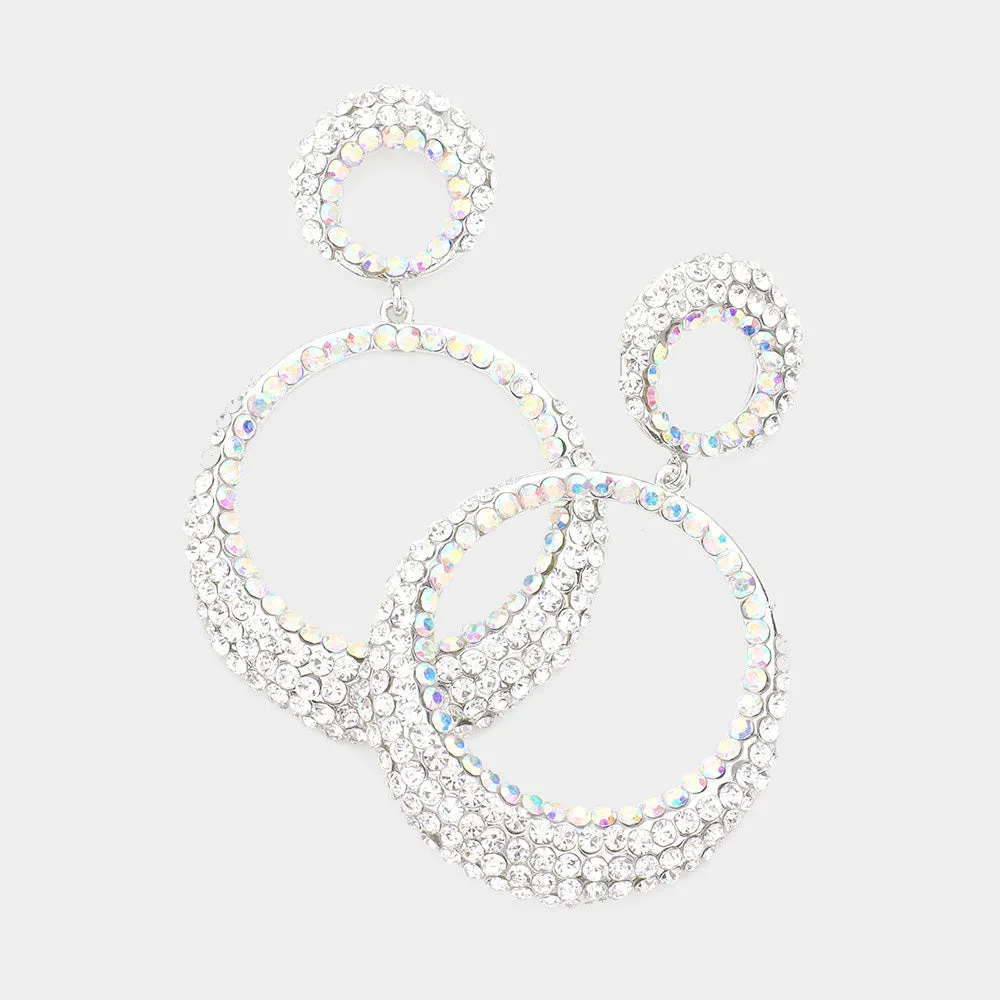 AB Rhinestone Embellished Hoop Earrings | 3" | 517361