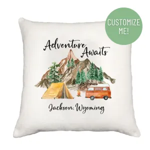 Adventure Awaits Camping Pillow Cover