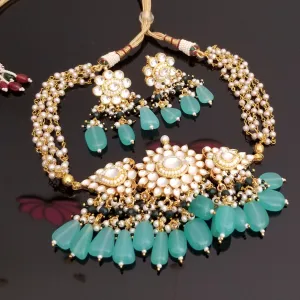 Ahemdabadi Kundan Hard Gold Plated Pearl Necklace Set BT27
