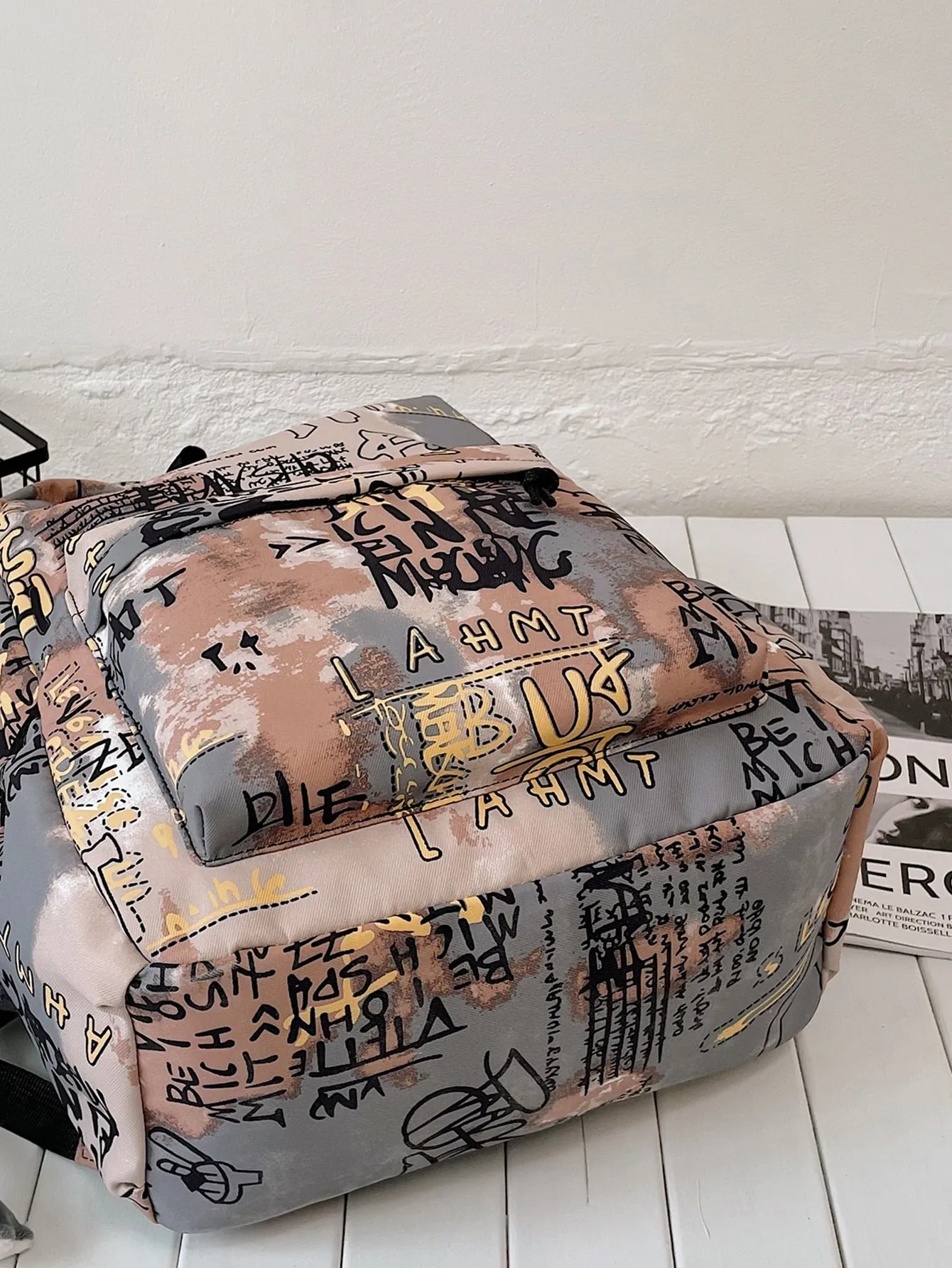Allover Letter Graphic Zip Backpack  - Design 1