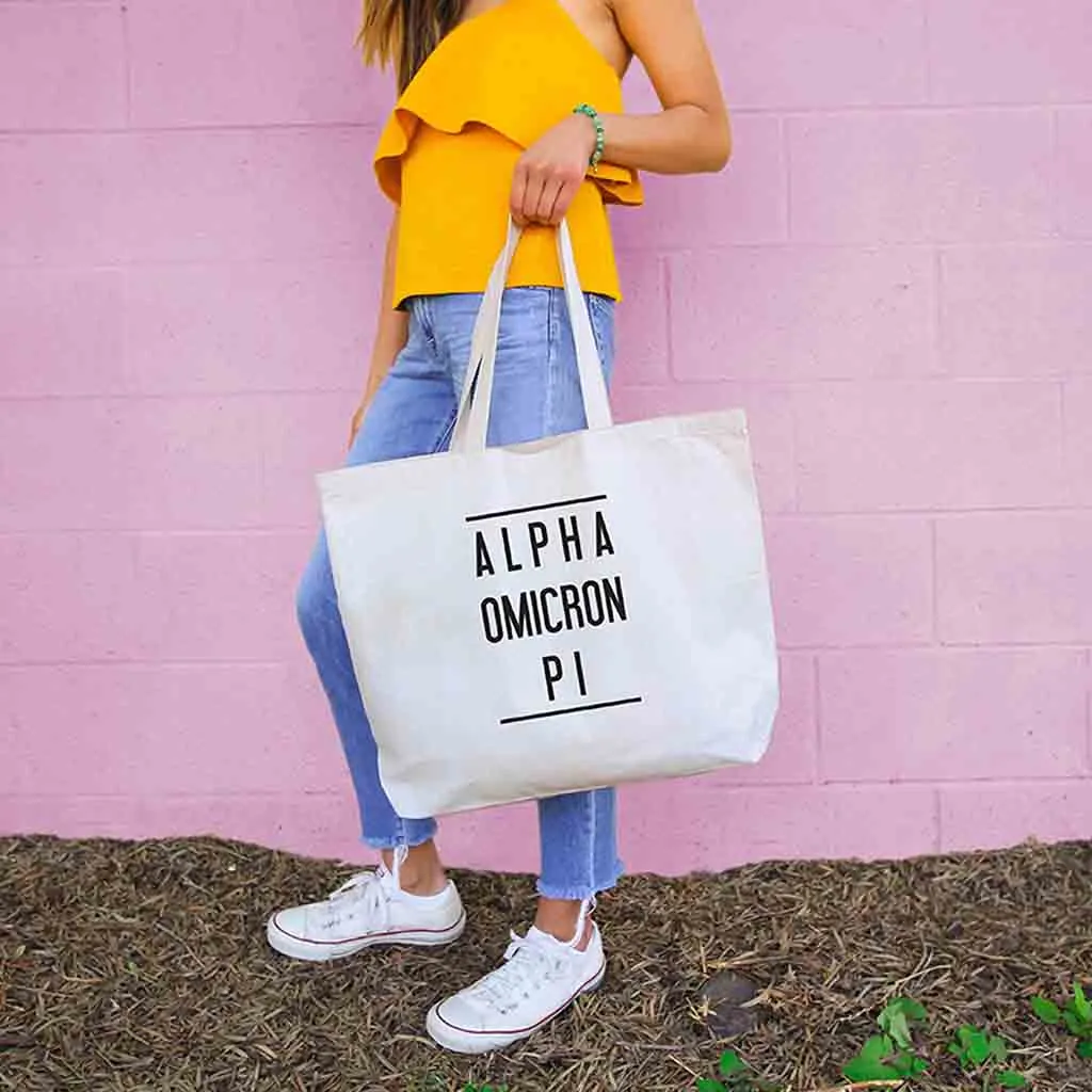 Alpha Omicron Pi Sorority Printed on Roomy Canvas Tote Bag
