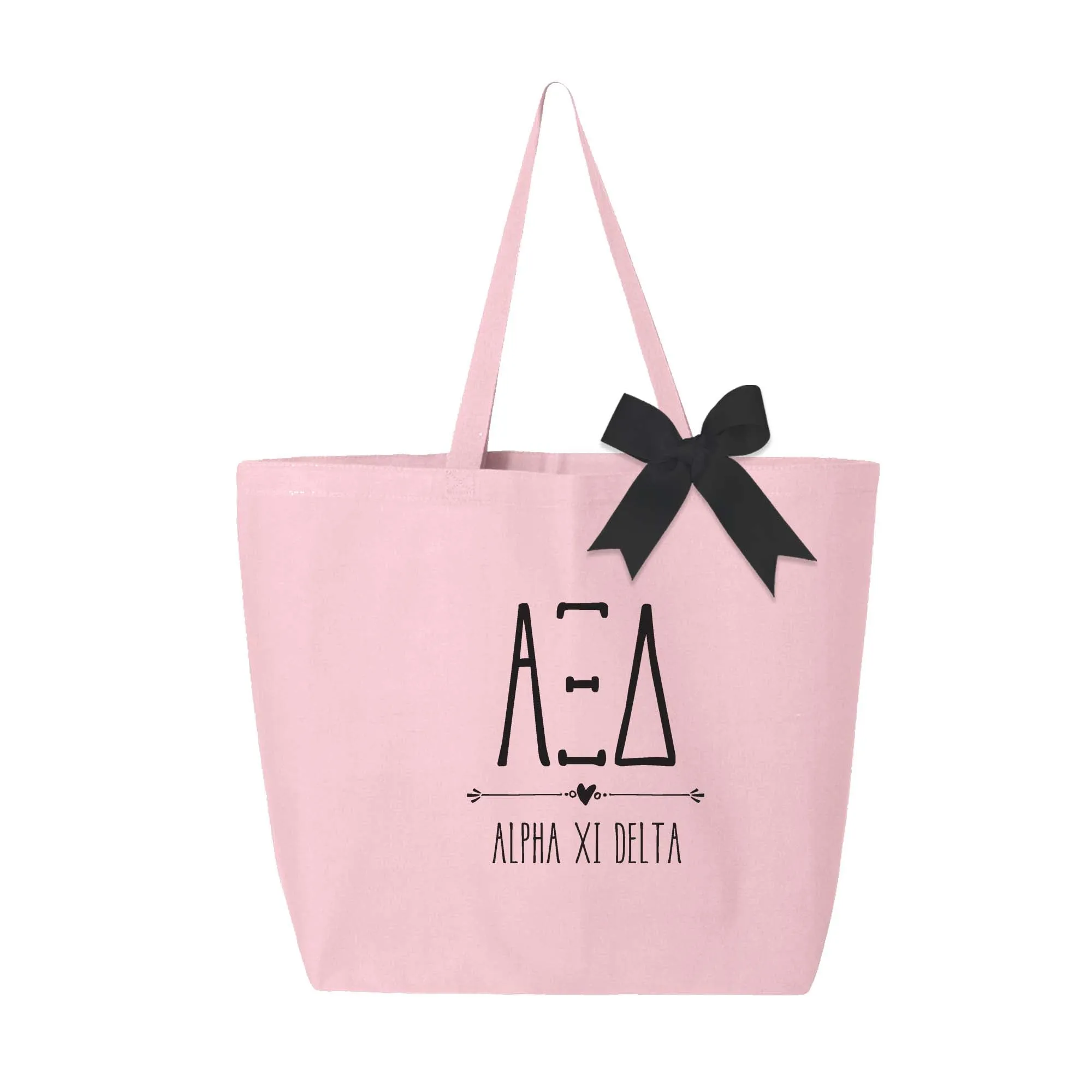 Alpha Xi Delta Pink Canvas Tote Bag with Black Bow