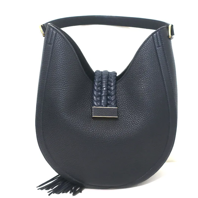 Altuzarra Ghianda Knot Hobo Navy Grained Leather Large Shoulder Bag