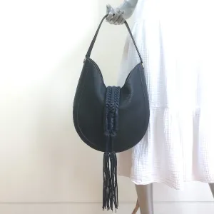 Altuzarra Ghianda Knot Hobo Navy Grained Leather Large Shoulder Bag