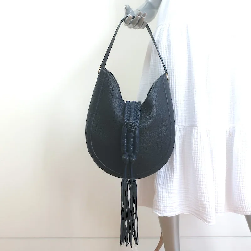 Altuzarra Ghianda Knot Hobo Navy Grained Leather Large Shoulder Bag