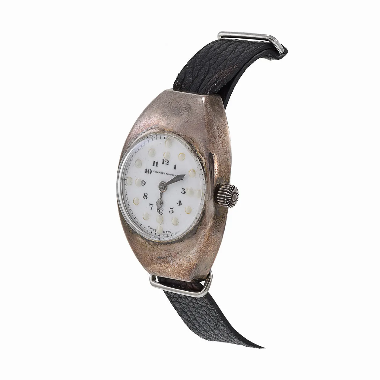 Antiques 1910 Tavannes Porcelain Dial Sterling Silver Watch