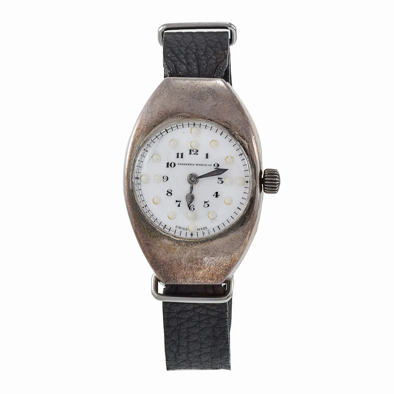 Antiques 1910 Tavannes Porcelain Dial Sterling Silver Watch