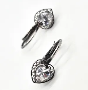 AS Faceted heart filigree vintage sterling silver lever back earrings signed