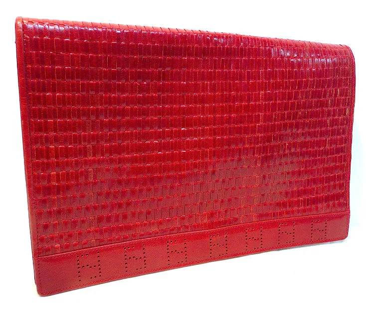 Authentic Fendi XL JUMBO Red Woven Leather Handbag
