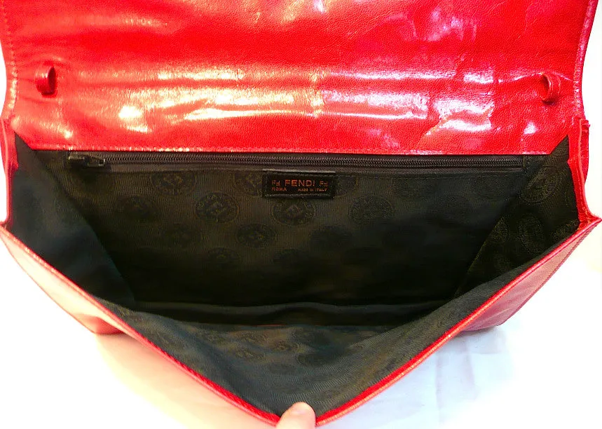 Authentic Fendi XL JUMBO Red Woven Leather Handbag