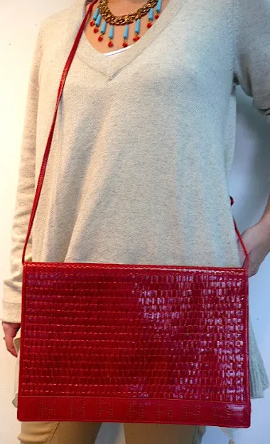 Authentic Fendi XL JUMBO Red Woven Leather Handbag