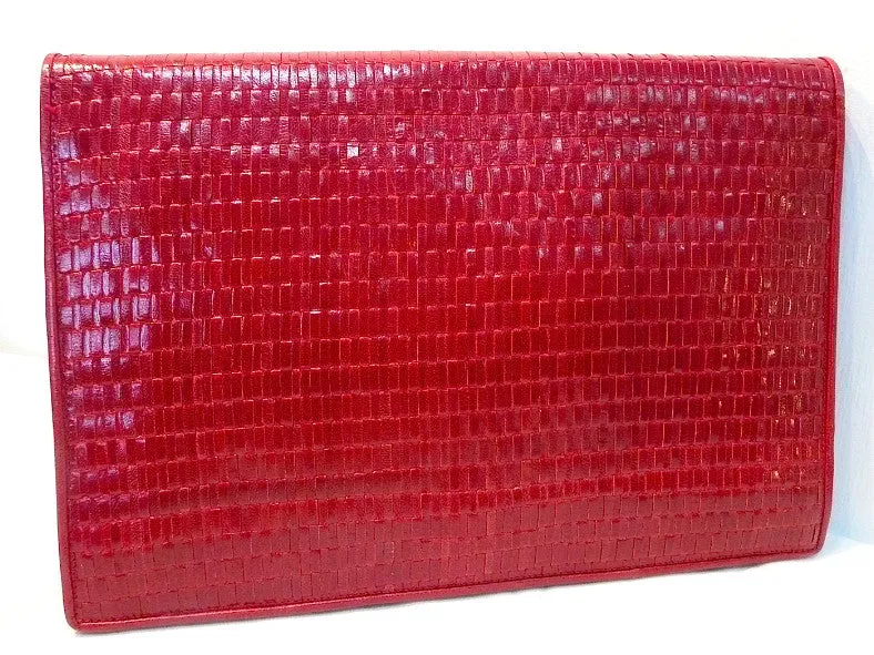 Authentic Fendi XL JUMBO Red Woven Leather Handbag
