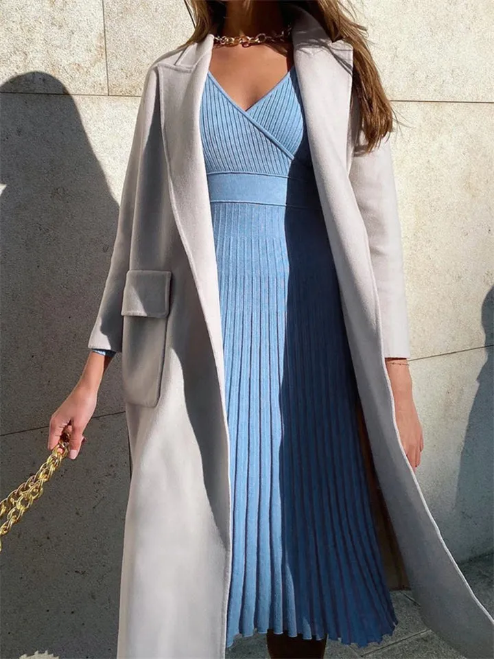 Autumn Winter Elegant Women's  Knitted Pleated Base Dress