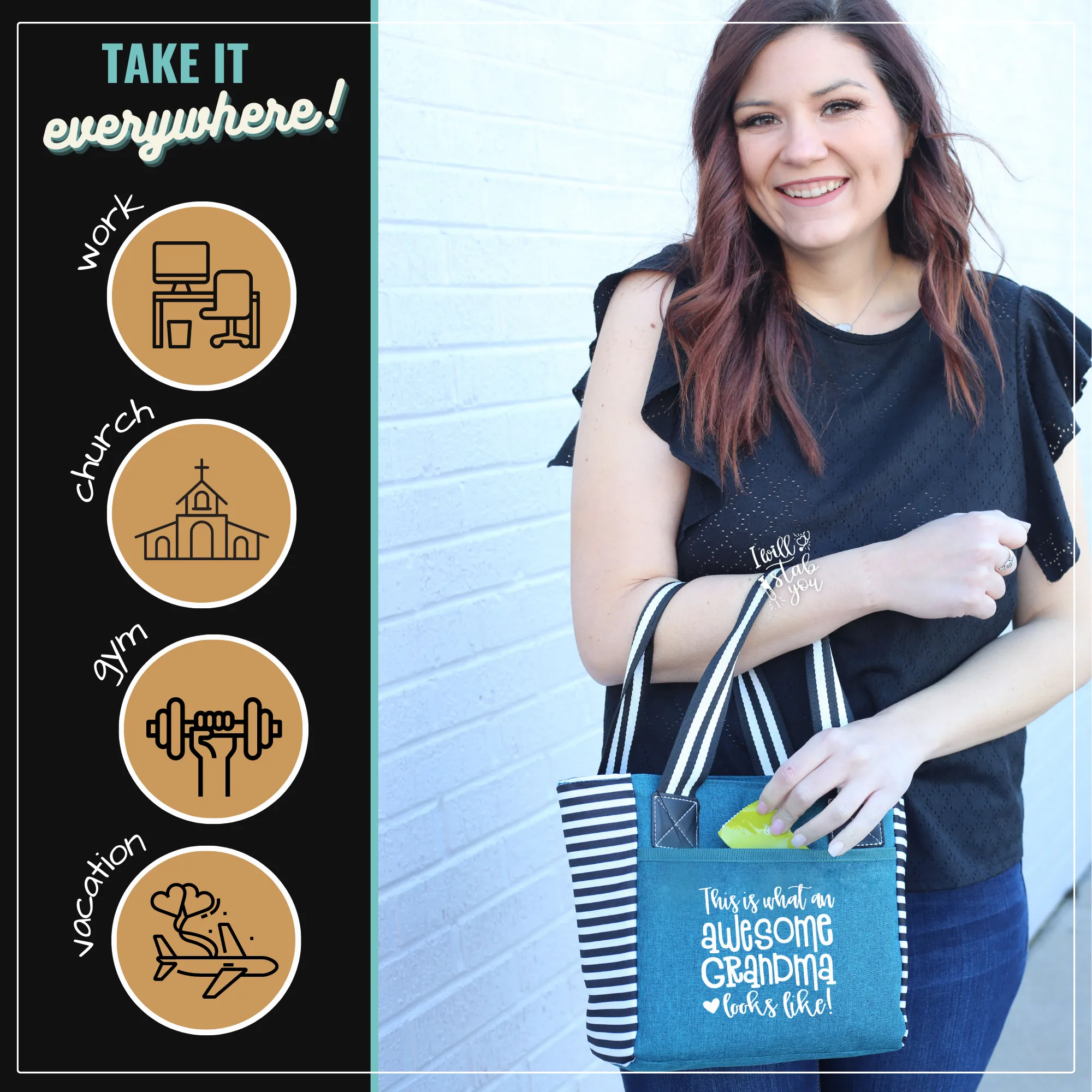 Awesome Grandma Kaylee Teal Tote Bag for Grandmothers