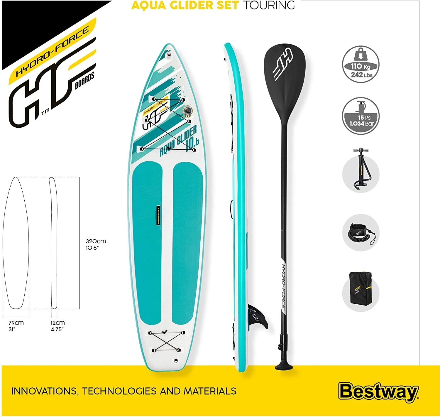 Bestway Hydroforce Aqua Glider 10 ft 6 SUP Paddleboard