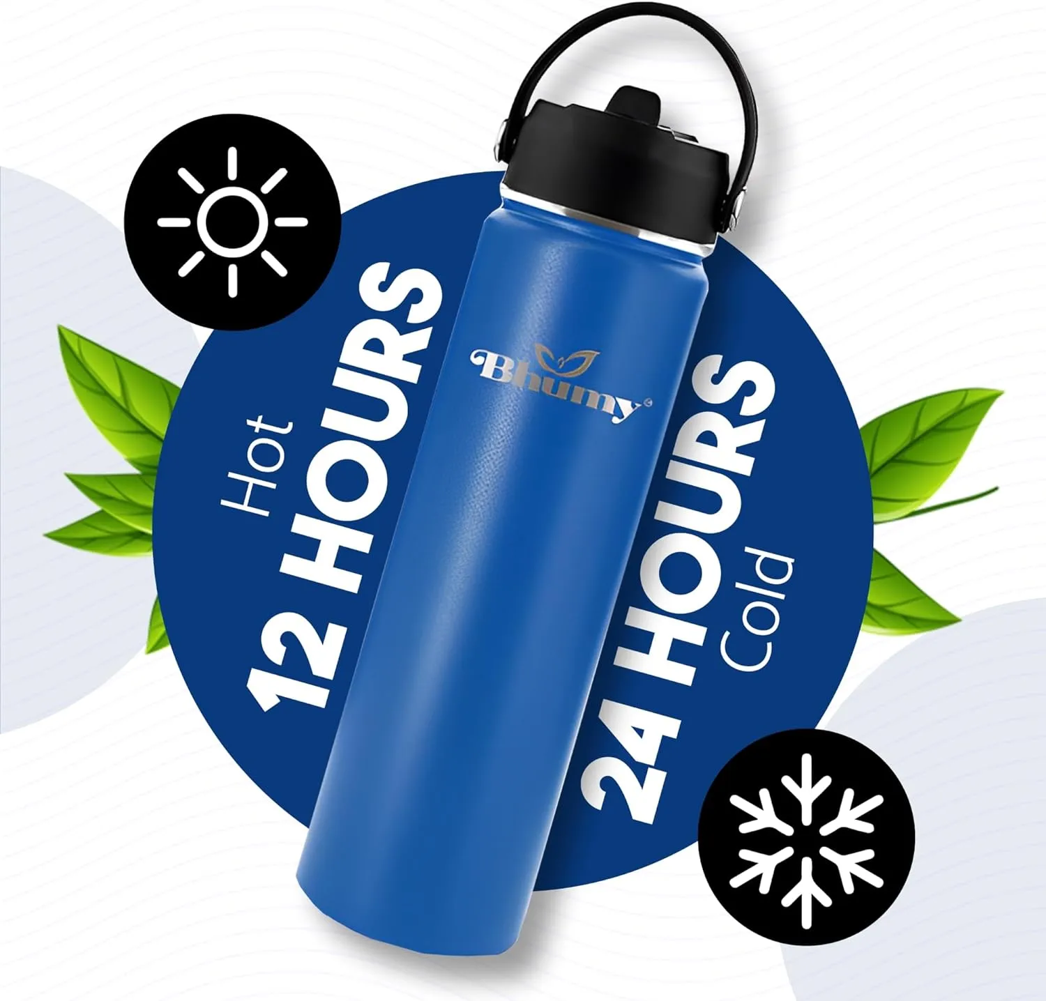 Bhumy Stainless Steel Water Bottles – 22oz Double Wall Stainless Steel Insulated Water Bottle – Water Bottle with Straw and 2 Lids – Leakproof Sports Water Bottle Water for Gym, Office, Travel