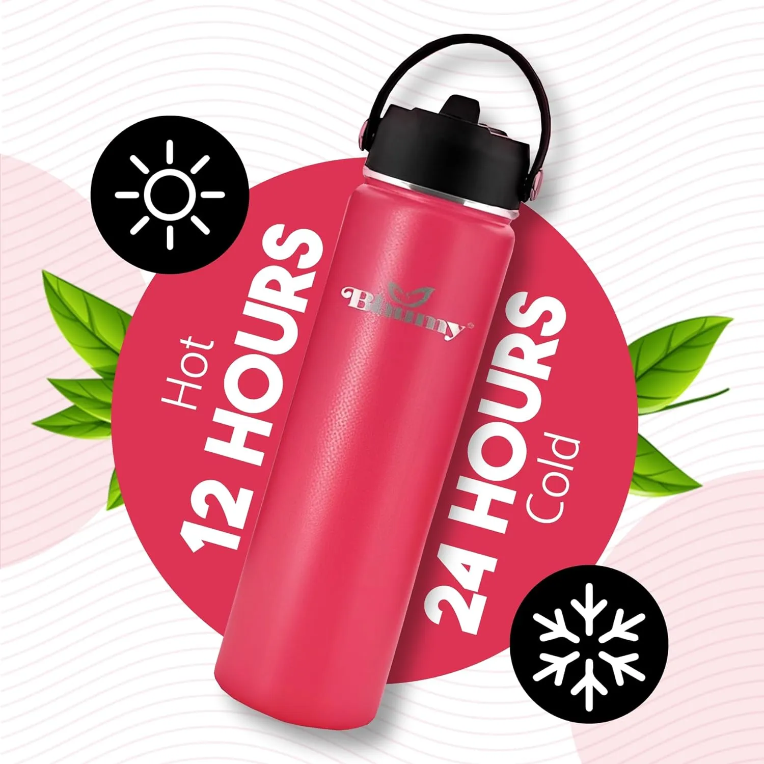 Bhumy Stainless Steel Water Bottles – 22oz Double Wall Stainless Steel Insulated Water Bottle – Water Bottle with Straw and 2 Lids – Leakproof Sports Water Bottle Water for Gym, Office, Travel