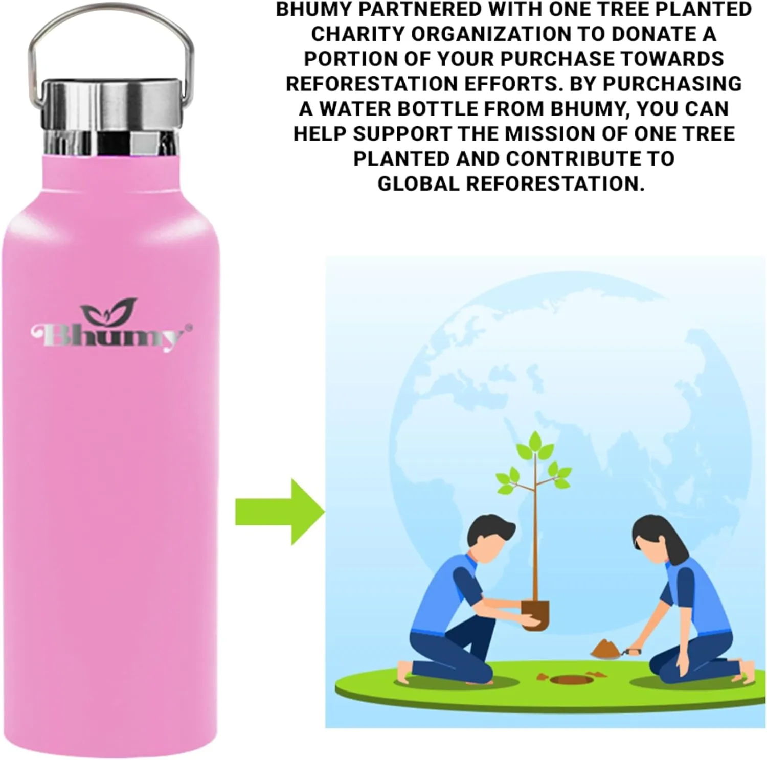 Bhumy Stainless Steel Water Bottles – 22oz Double Wall Stainless Steel Insulated Water Bottle – Water Bottle with Straw and 2 Lids – Leakproof Sports Water Bottle Water for Gym, Office, Travel
