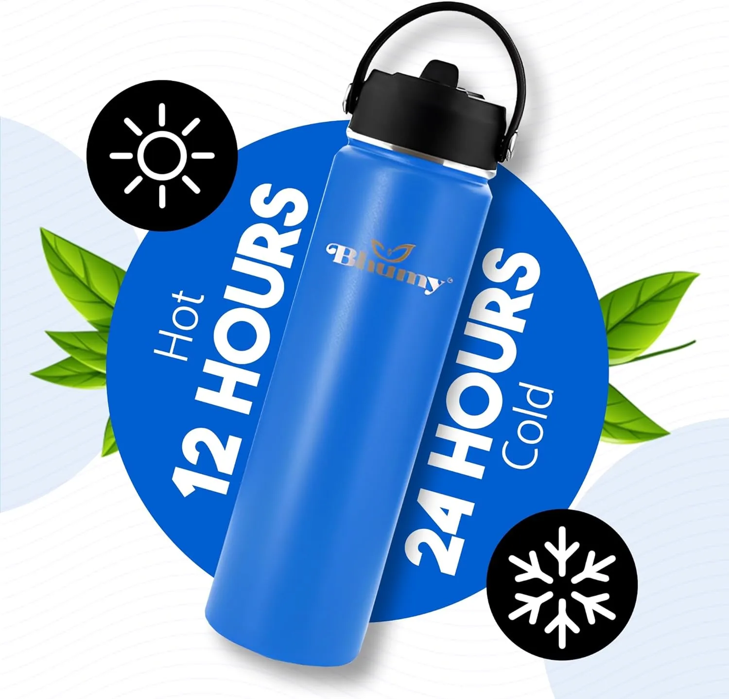 Bhumy Stainless Steel Water Bottles – 22oz Double Wall Stainless Steel Insulated Water Bottle – Water Bottle with Straw and 2 Lids – Leakproof Sports Water Bottle Water for Gym, Office, Travel