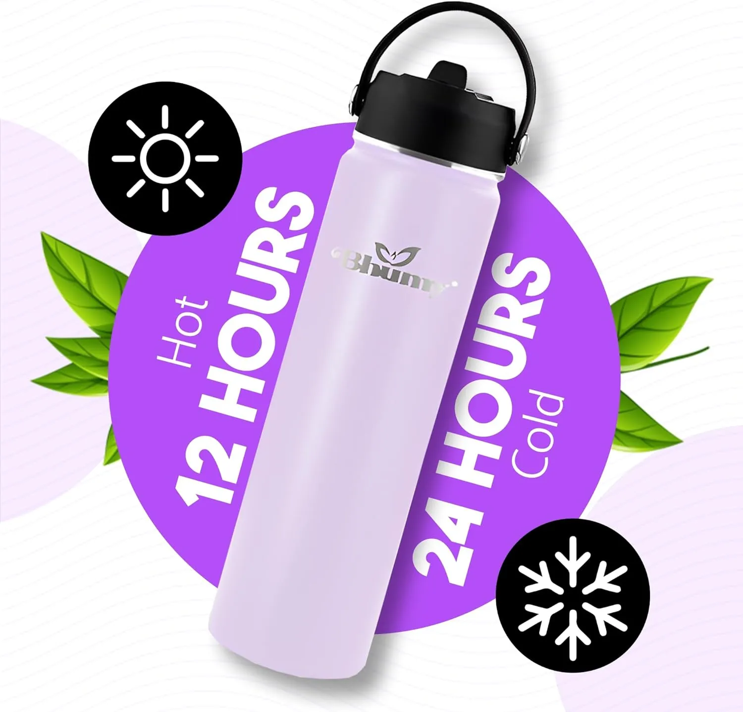 Bhumy Stainless Steel Water Bottles – 22oz Double Wall Stainless Steel Insulated Water Bottle – Water Bottle with Straw and 2 Lids – Leakproof Sports Water Bottle Water for Gym, Office, Travel