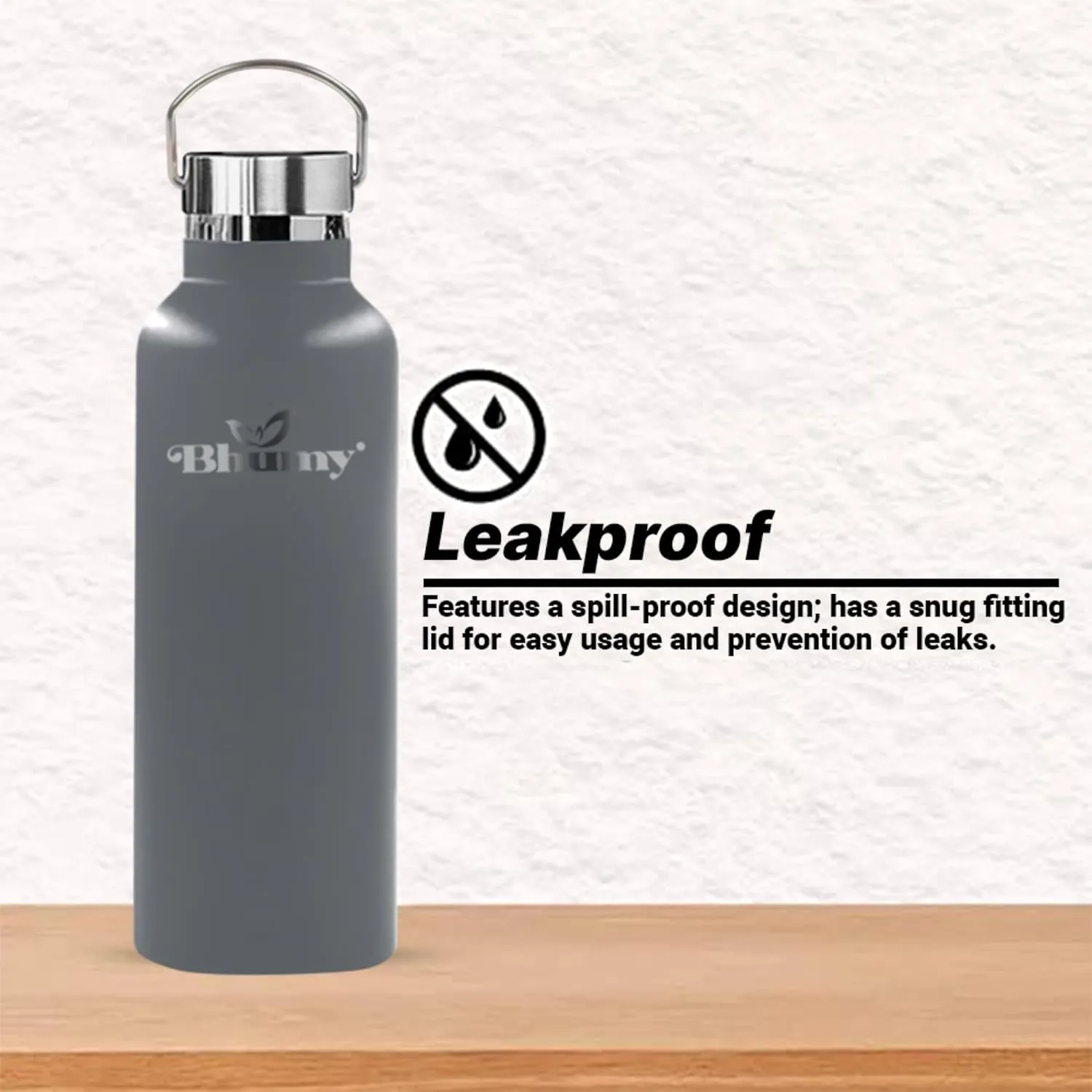 Bhumy Stainless Steel Water Bottles – 22oz Double Wall Stainless Steel Insulated Water Bottle – Water Bottle with Straw and 2 Lids – Leakproof Sports Water Bottle Water for Gym, Office, Travel