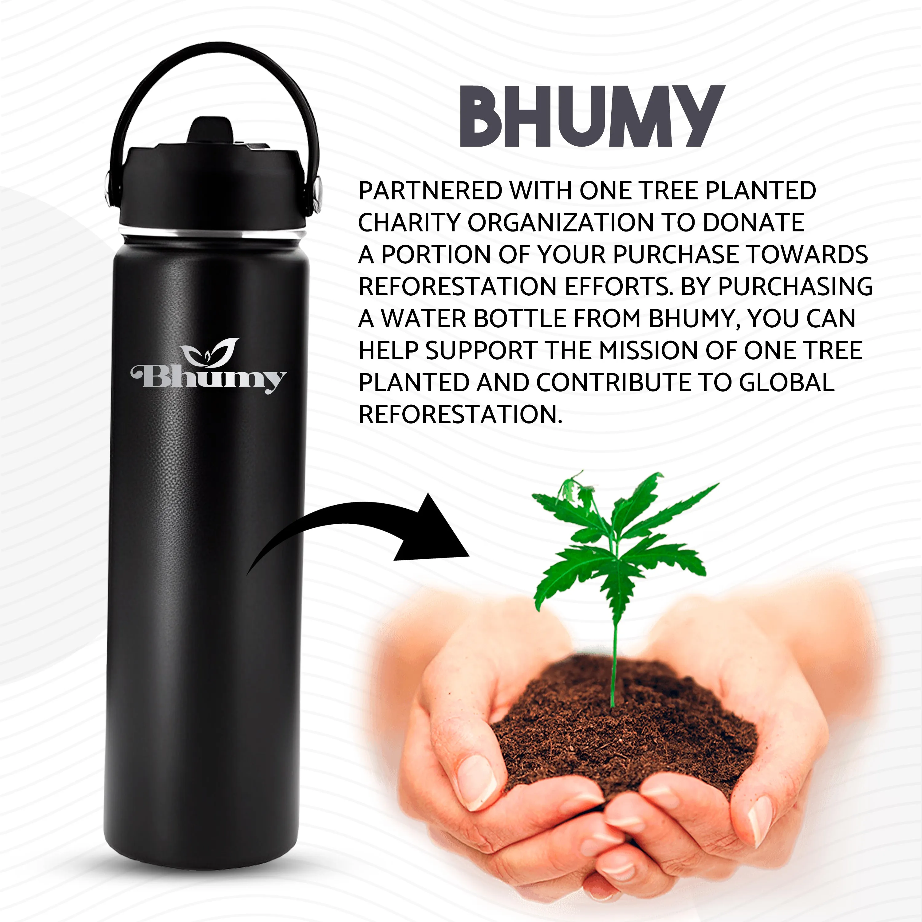 Bhumy Stainless Steel Water Bottles – 22oz Double Wall Stainless Steel Insulated Water Bottle – Water Bottle with Straw and 2 Lids – Leakproof Sports Water Bottle Water for Gym, Office, Travel