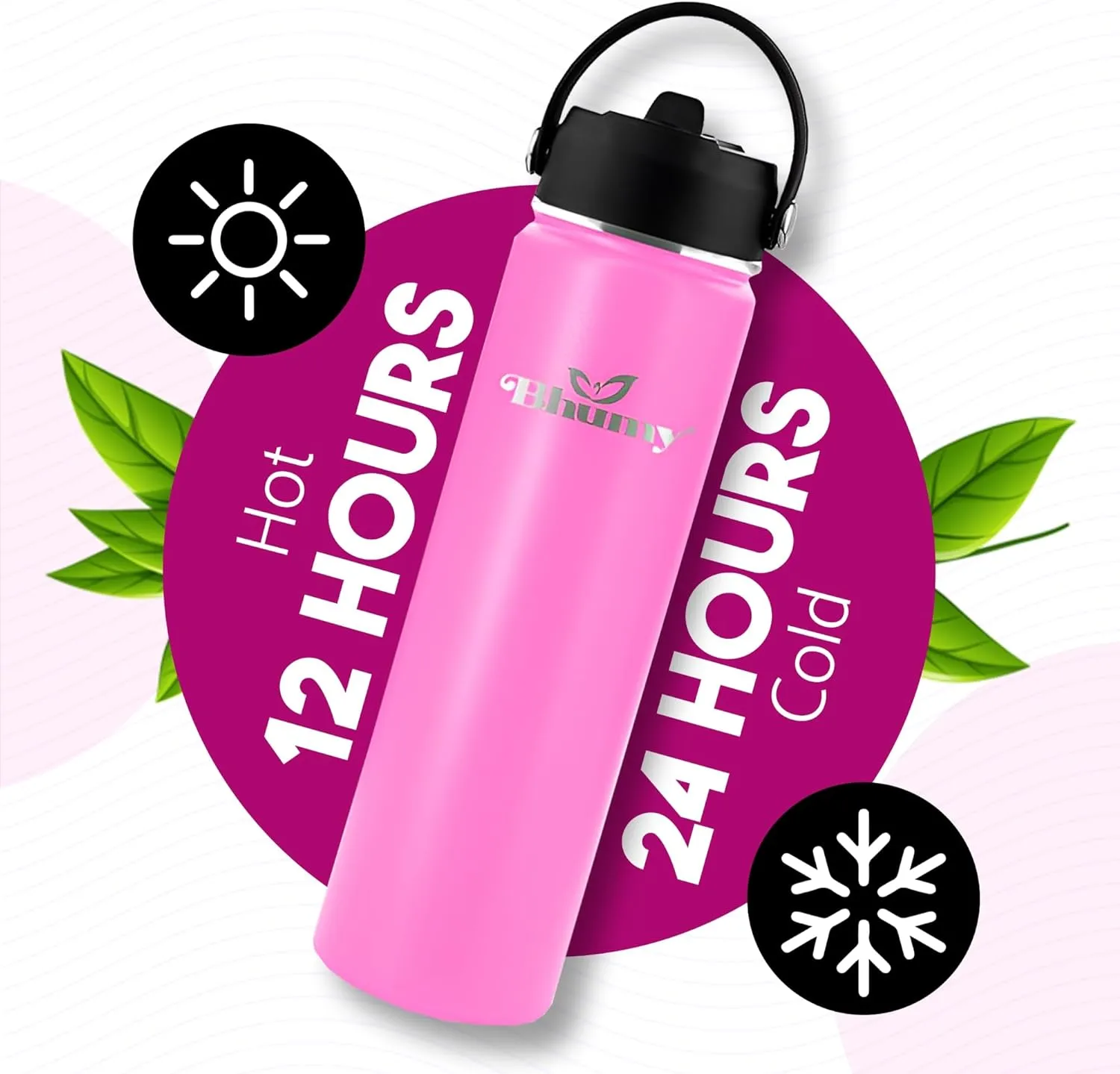 Bhumy Stainless Steel Water Bottles – 22oz Double Wall Stainless Steel Insulated Water Bottle – Water Bottle with Straw and 2 Lids – Leakproof Sports Water Bottle Water for Gym, Office, Travel