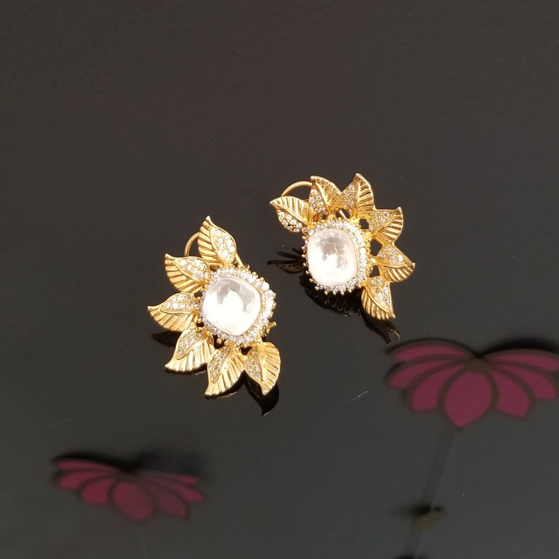 Big Kundan Statement Studs With Gold Finish