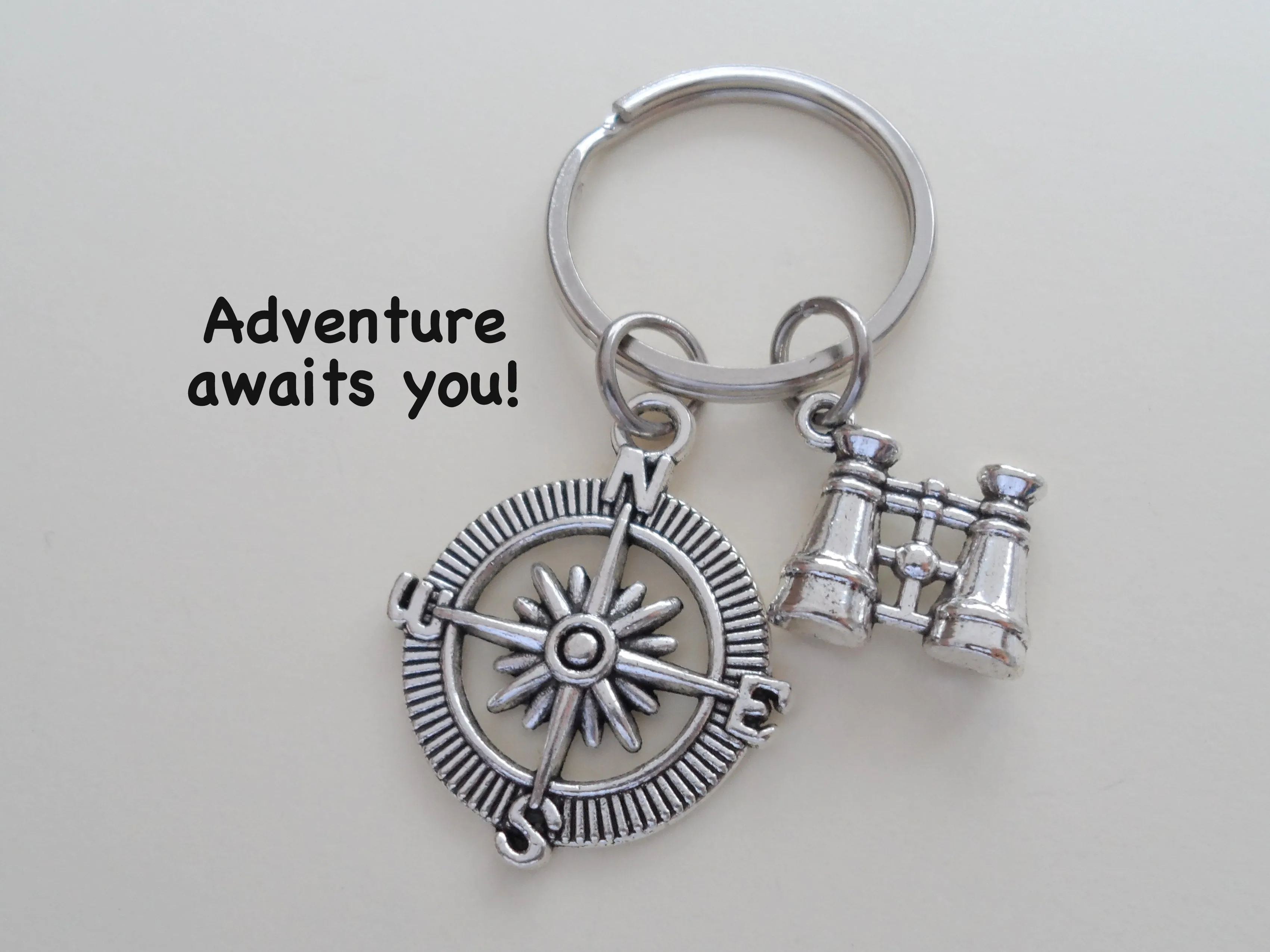 Binoculars and Compass Keychain - "Adventure Awaits You"