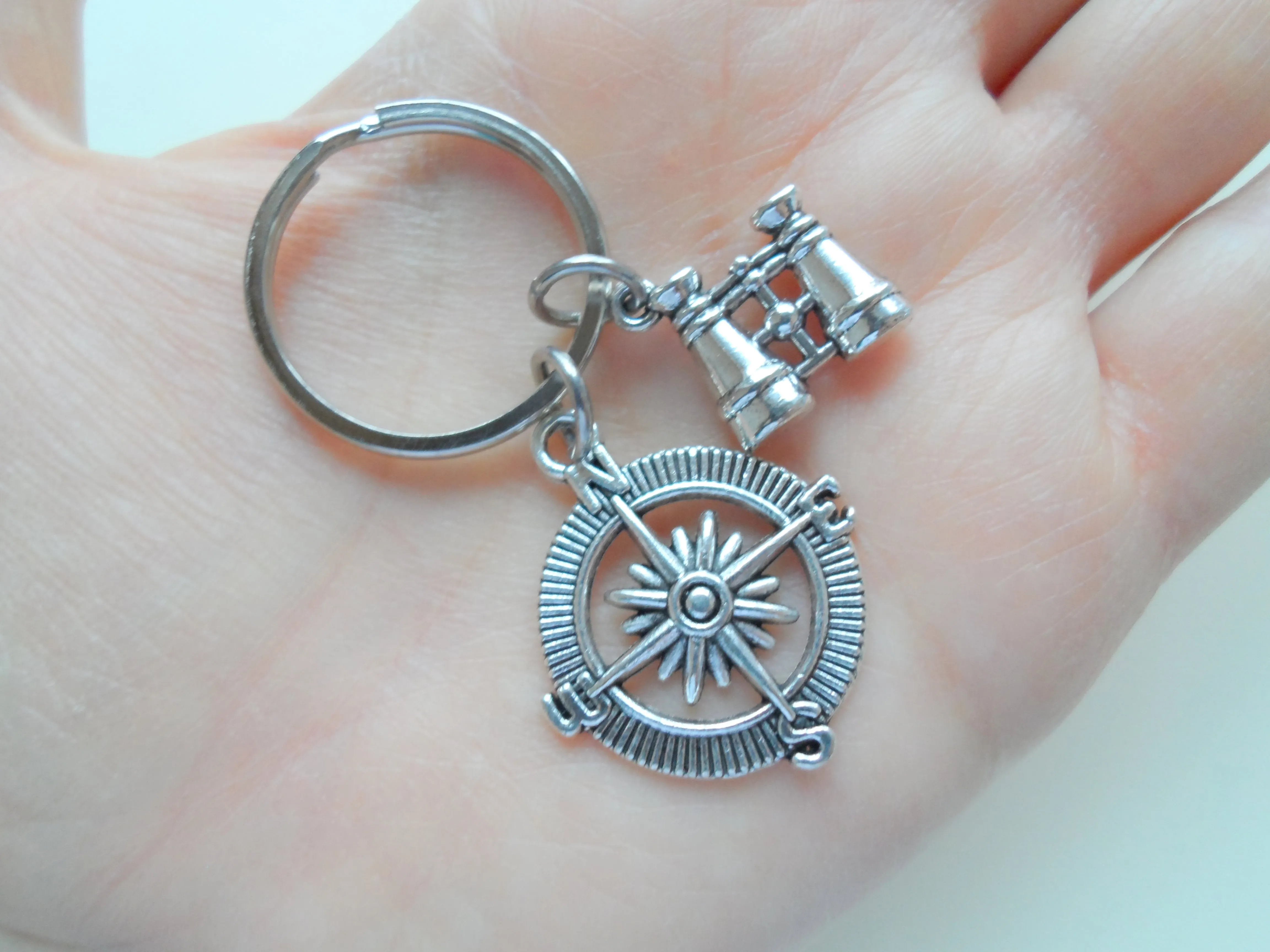 Binoculars and Compass Keychain - "Adventure Awaits You"